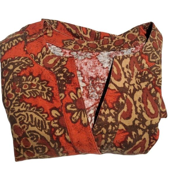 Vintage Cotton Canvas Kaftan Dress 60s 70s Fall Colors 14 16 - Picture 8 of 11